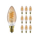 Mehrfachpackung 10x Philips MASTER Value LED Kerze E14 Vintage Fadenlampe Gold 2.5W 136lm - 927  | Höchste Farbwiedergabe - Dimmbar - Ersatz für 25W