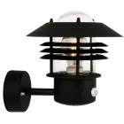 Nordlux Vejers Applique Murale Métal et Verre Noir | IP54 - Convient pour E27 - Détecteur de Mouvement et de Lumière